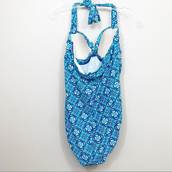 Assets by Sara Blakely Spanx Floral Halter Blue/White One Piece Bathing Suit - Picture 6 of 6